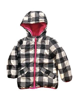 Carter's warm Black and White Checkered winter Jacket with Pink Fleece lining